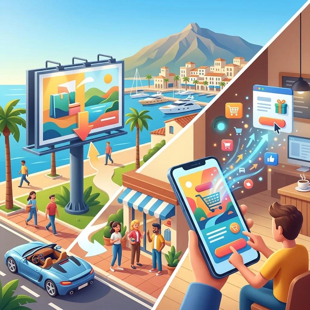 Publicidad exterior vs digital en Marbella: ¿cuál convierte mejor de verdad?